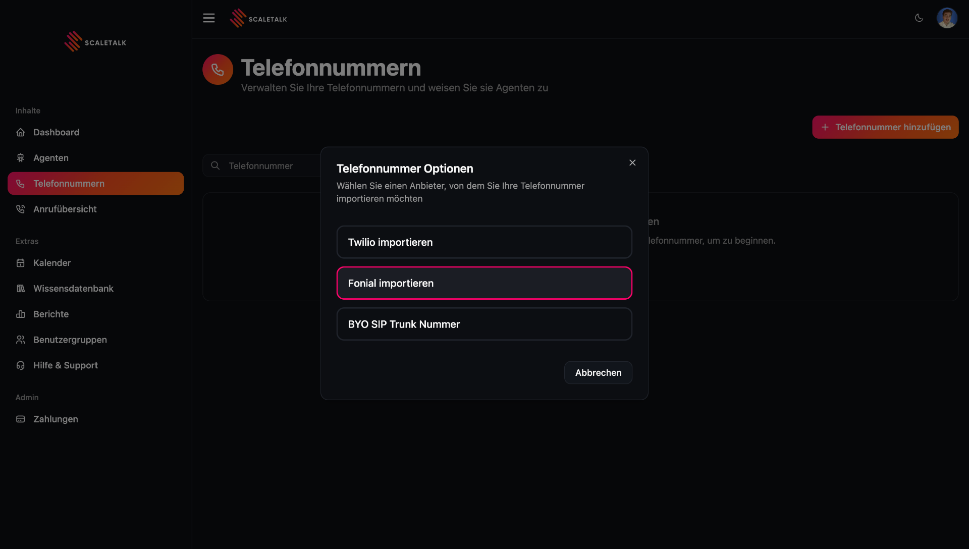 ScaleTalk Dashboard – Fonial Rufnummer importieren