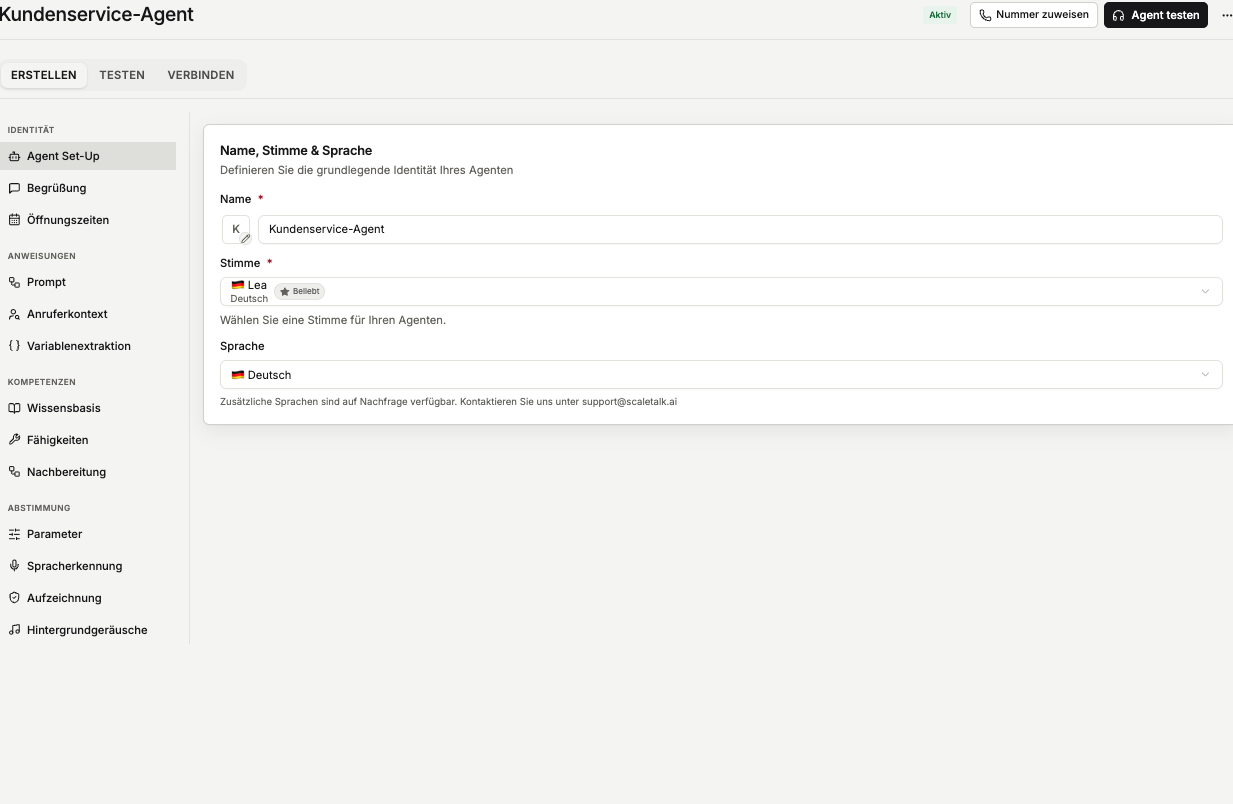 ScaleTalk Setup Schritt 2: Sprache & Stimme