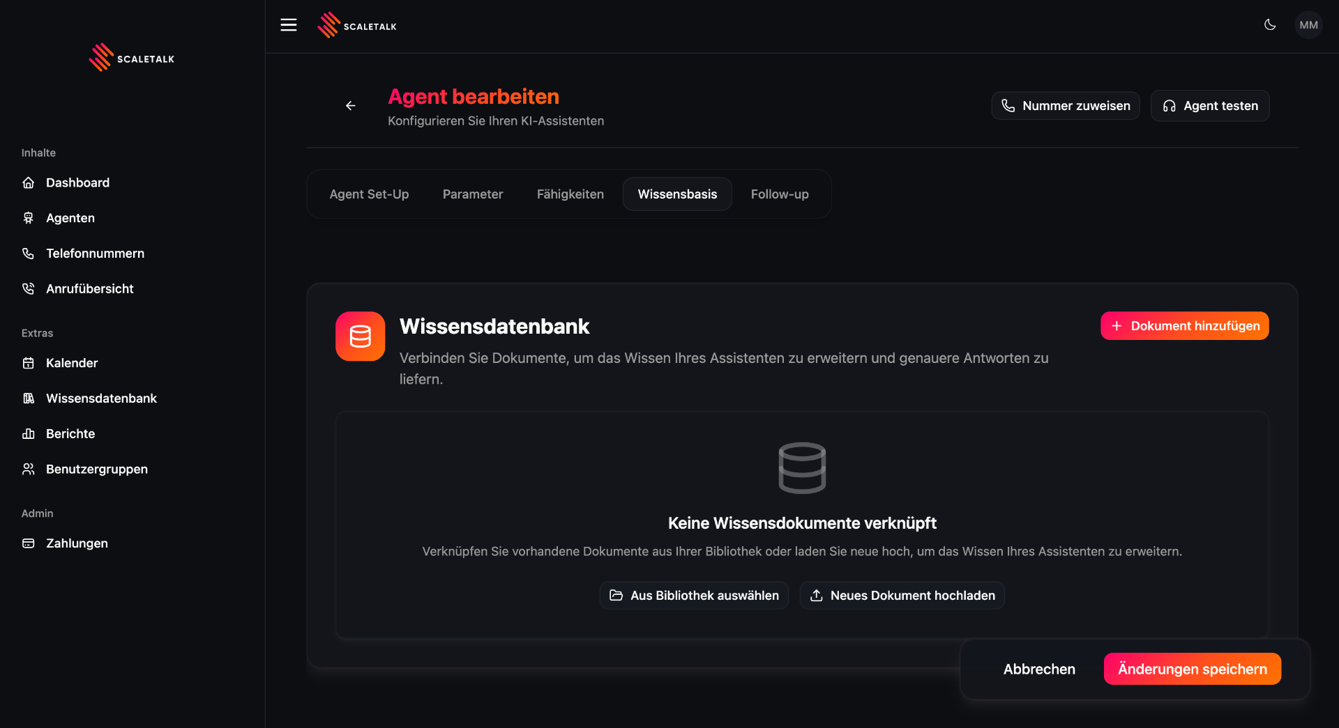 ScaleTalk Setup Schritt 4: Wissensdatenbank